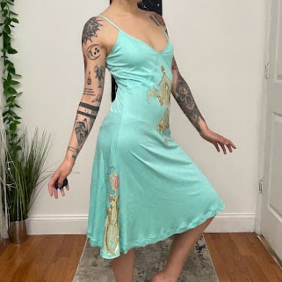 Cavalli Aqua and Gold Midi Dress - Picture 13 of 15